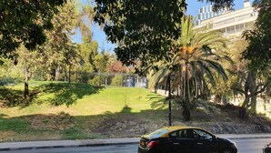 A car driving on a road with a grassy area and trees on the side. - Foresta Hotel (Santiago)