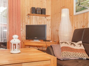 Télévision, cheminée, lecteur de DVD, table de tennis de table