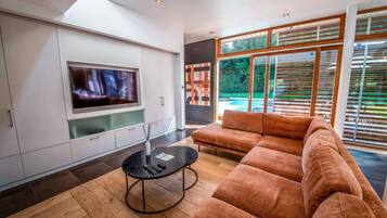 Een televisie, videogames, een dvd-speler en een stereo