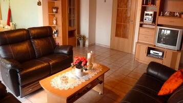 TV, DVD player, foosball, table tennis