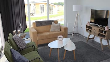 Een televisie en een open haard