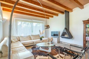 Televisión, chimenea y reproductor de DVD 