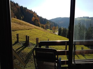Guests can enjoy a serene view of the surrounding landscape from the comfort of their room.