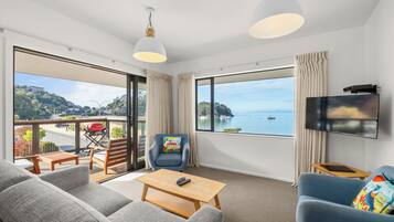 Superior Apartment, 2 Bedrooms, Sea View | Living area | 40-inch flat-screen TV with satellite channels, TV