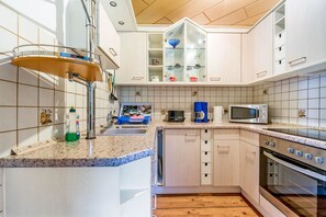Fridge, microwave, oven, coffee/tea maker