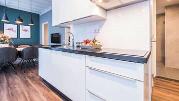 Fridge, stovetop, dishwasher, espresso maker