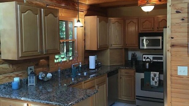 Private kitchen | Coffee/tea maker, fridge, microwave - Our Cabin (Scottsville)