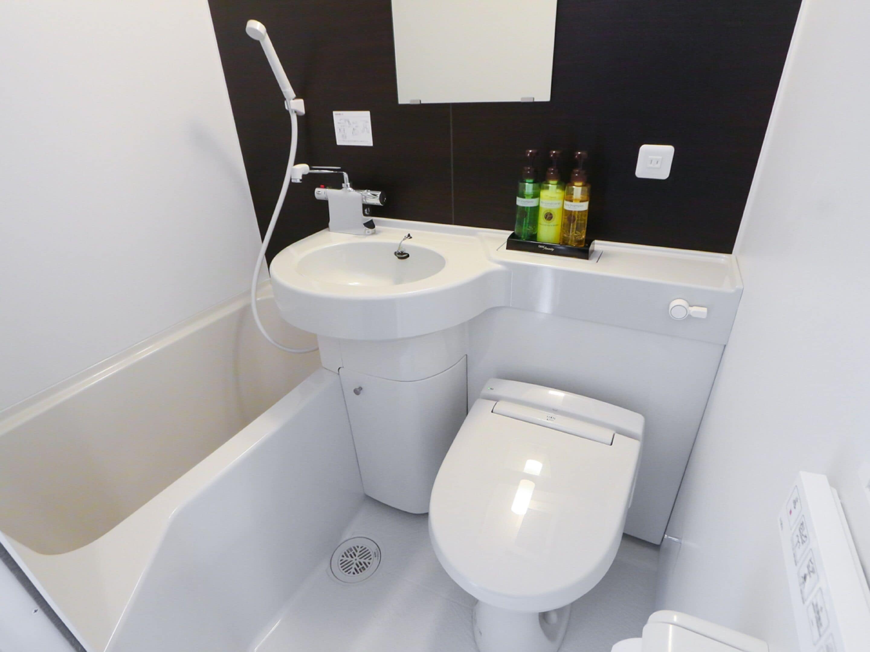 combined shower/bathtub, hair dryer, slippers, electronic bidet