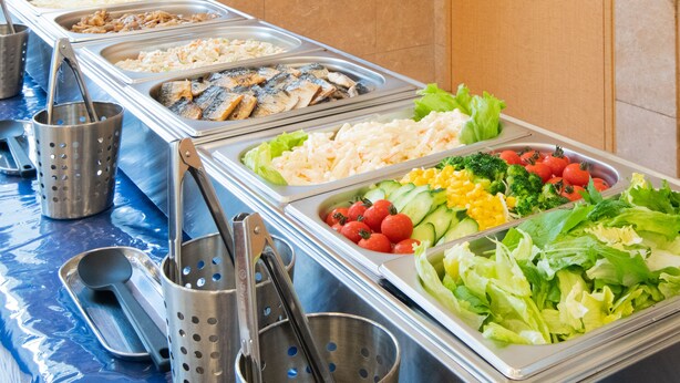 A buffet with various food options including seafood, salads, and vegetables. - Toyoko Inn Hokkaido Asahikawa Ekimae Ichijo Dori (Asahikawa)