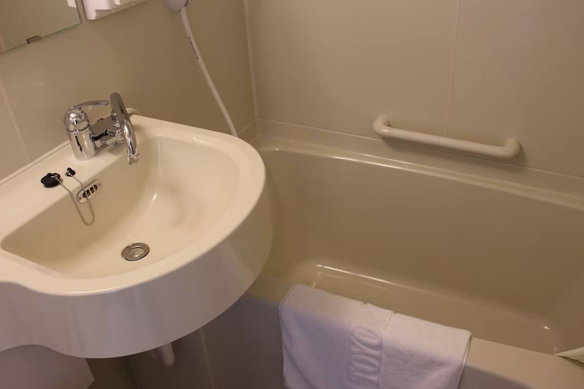 combined shower/bathtub, deep-soaking bathtub, free toiletries