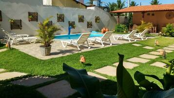 Outdoor pool, sun loungers