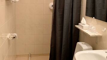 Shower, free toiletries, hair dryer, towels