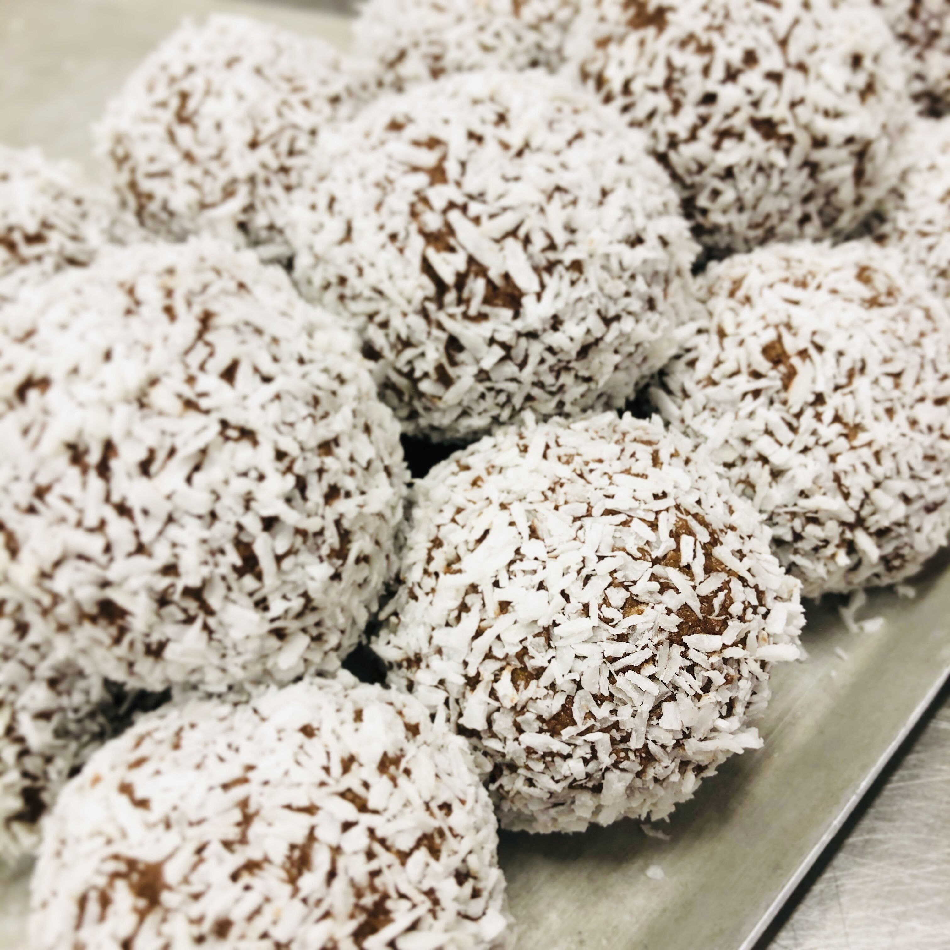 A tray of coconut balls.