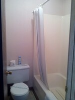 Combined shower/bathtub, free toiletries, towels