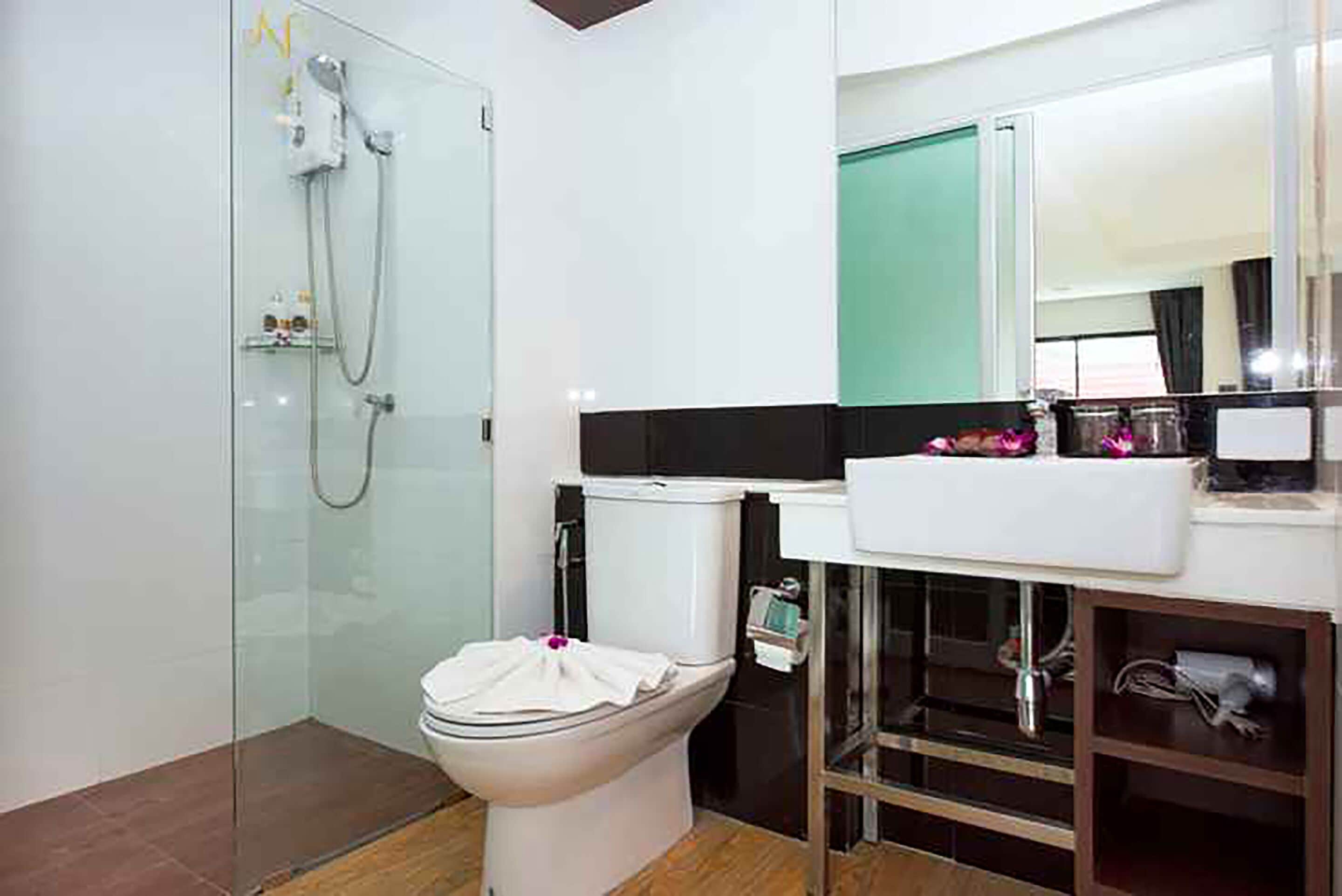 shower, free toiletries, hair dryer, slippers