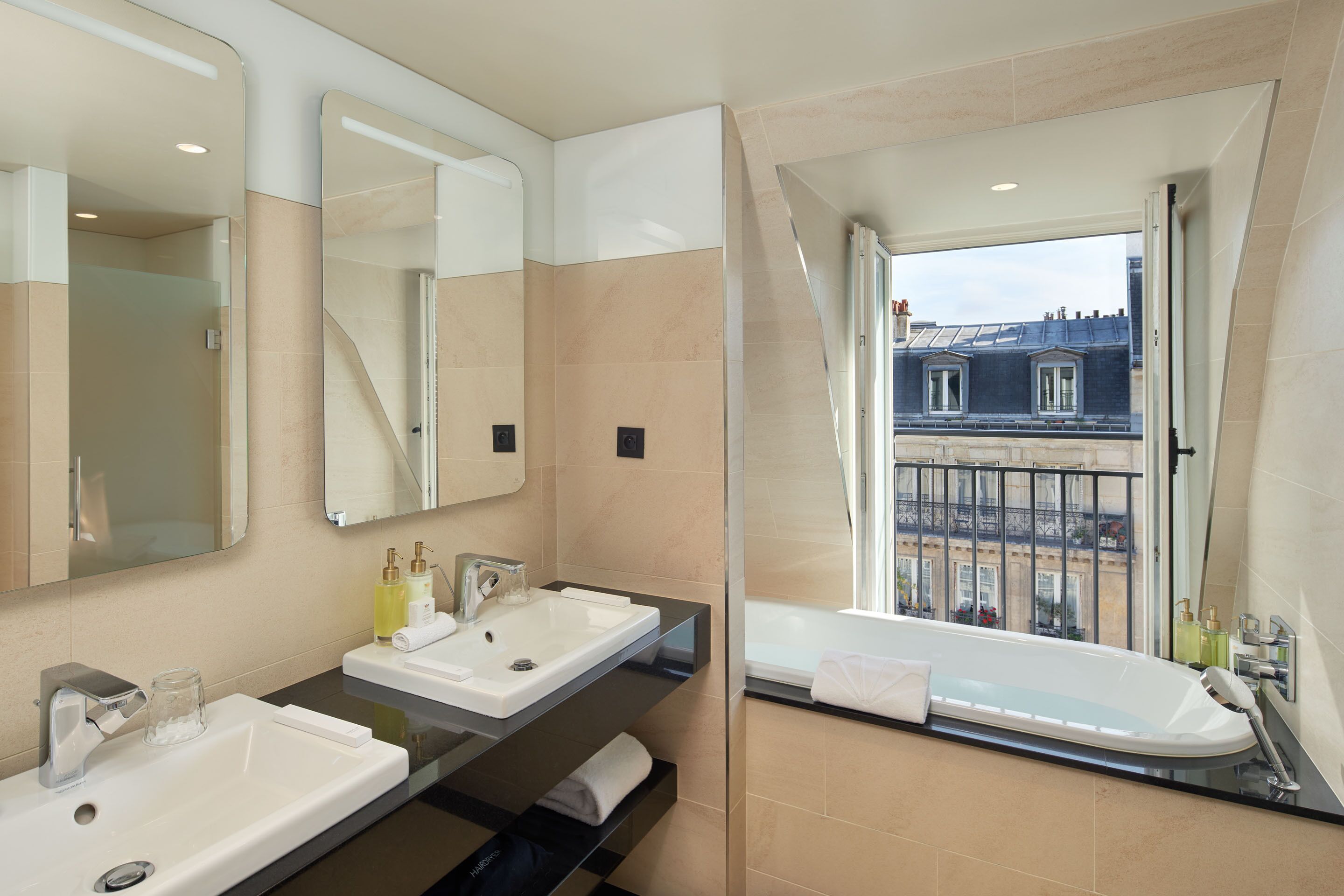 junior suite | bathroom | rainfall showerhead, free toiletries, hair dryer, bathrobes