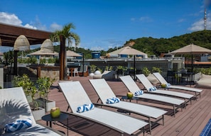 Outdoor pool, pool umbrellas