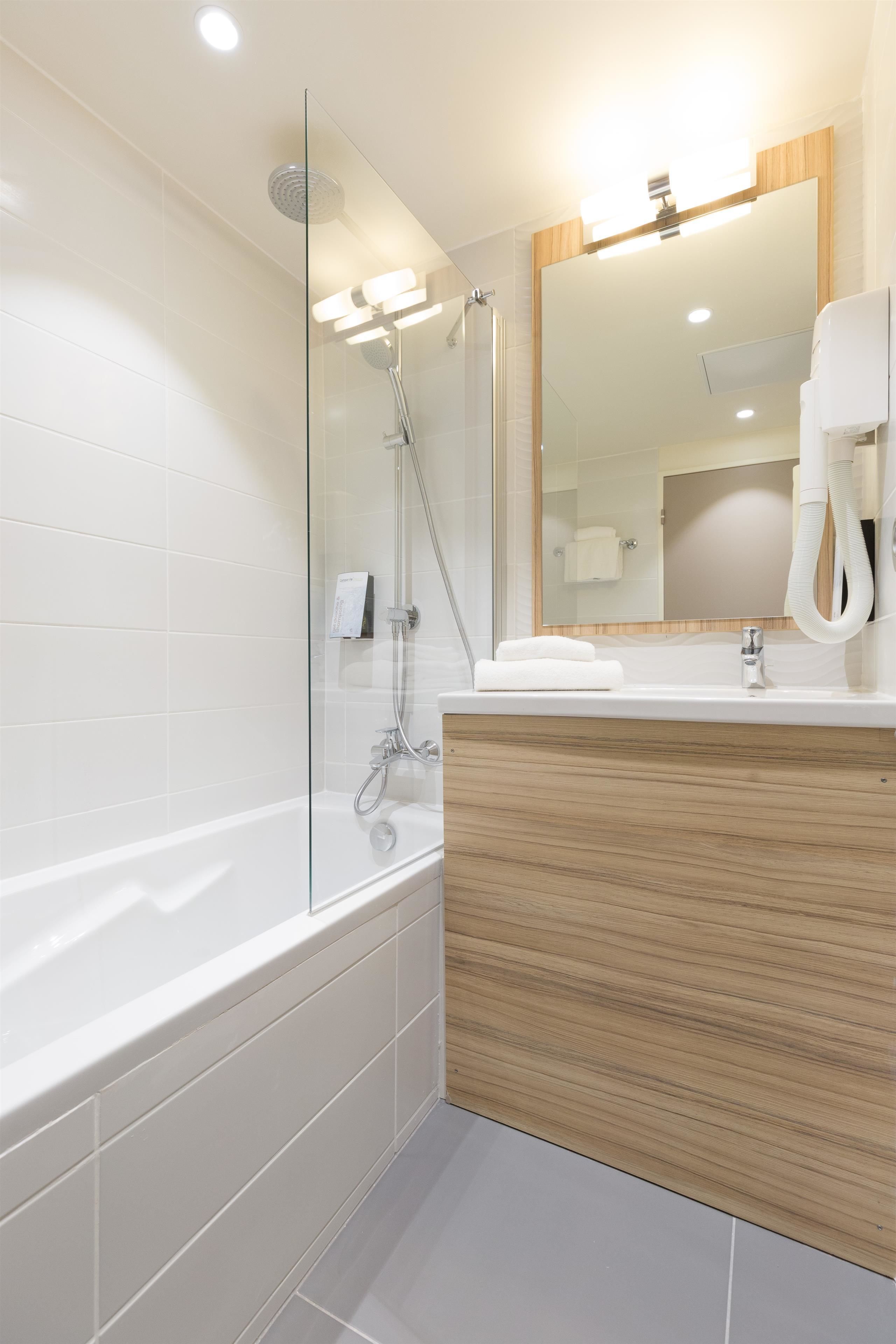 eco-friendly toiletries, hair dryer, towels