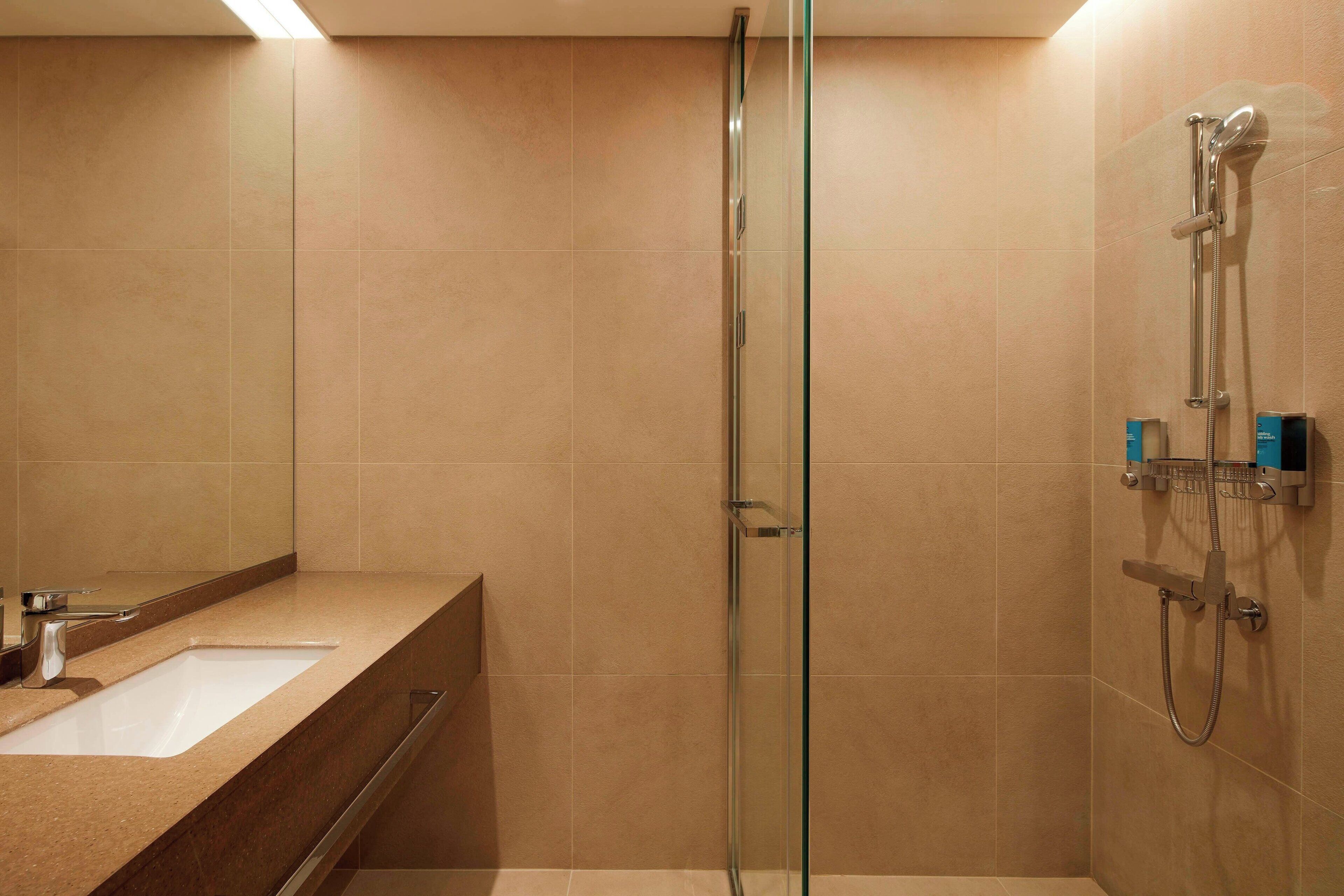 shower, free toiletries, hair dryer, bathrobes