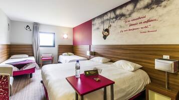 Premium bedding, pillowtop beds, desk, blackout drapes