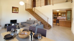 Villa, 3 Bedrooms | Living area | 32-inch flat-screen TV with satellite channels, TV, fireplace - Utopia Luxury Villa (Kefalonia)