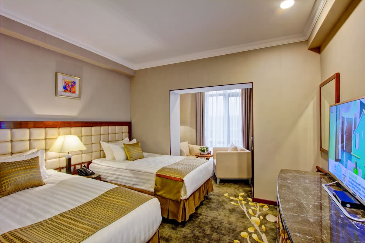 Camera con 2 letti singoli, vista città | Biancheria da letto di alta qualità, minibar, una cassaforte in camera