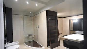 Shower, free toiletries, hair dryer, bidet