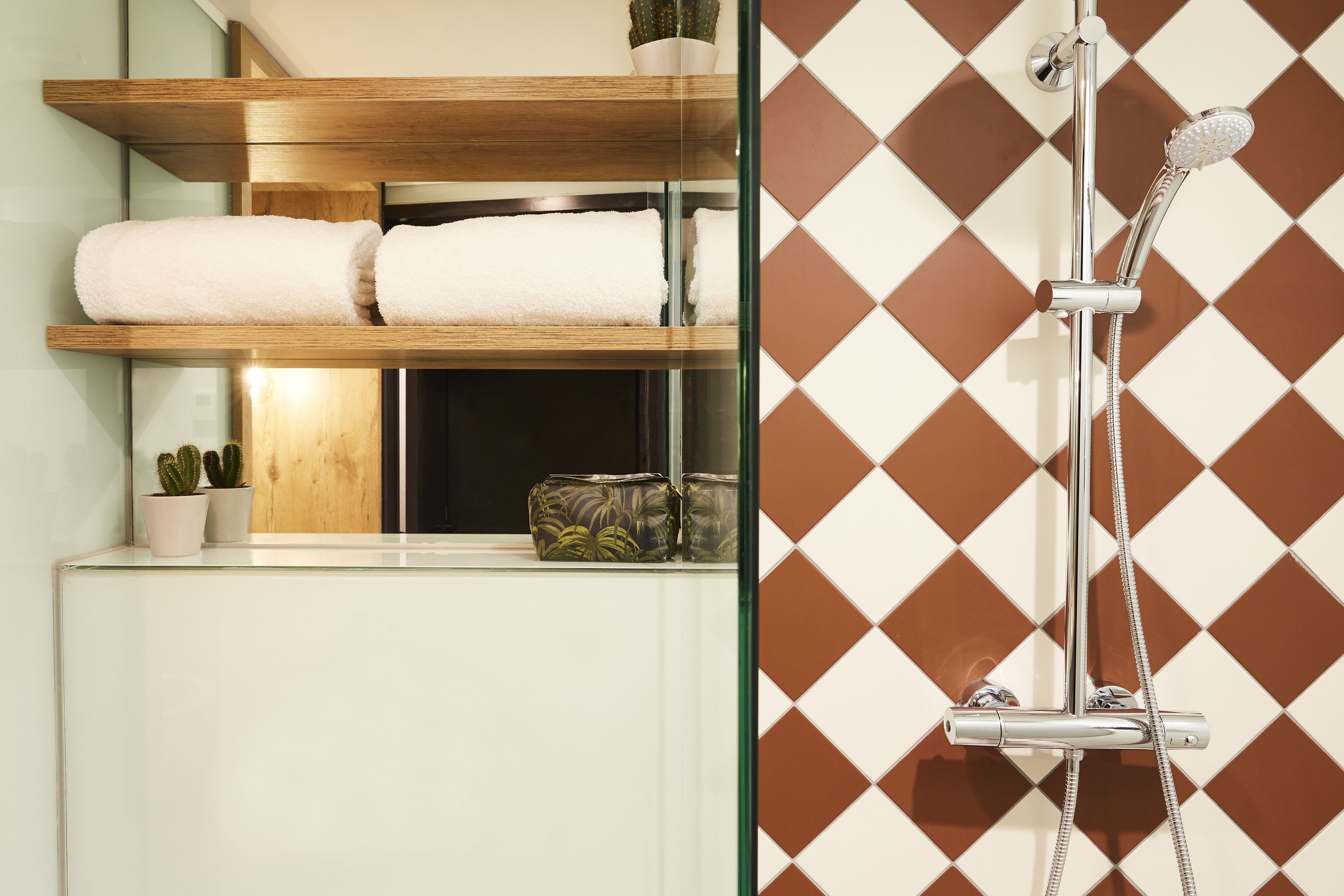 Een douche, een regendouche, gratis toiletartikelen, een haardroger