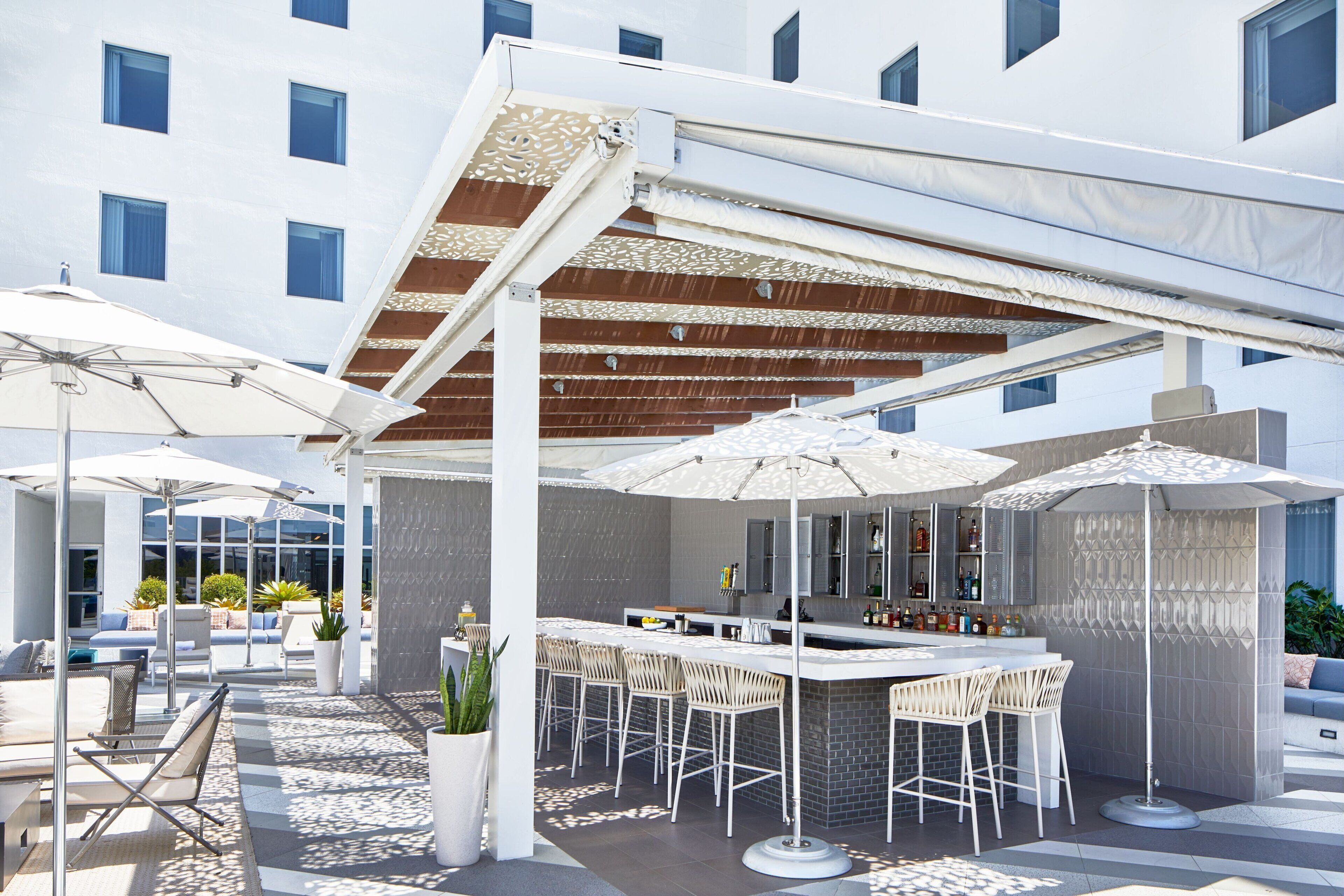 outdoor pool, pool loungers