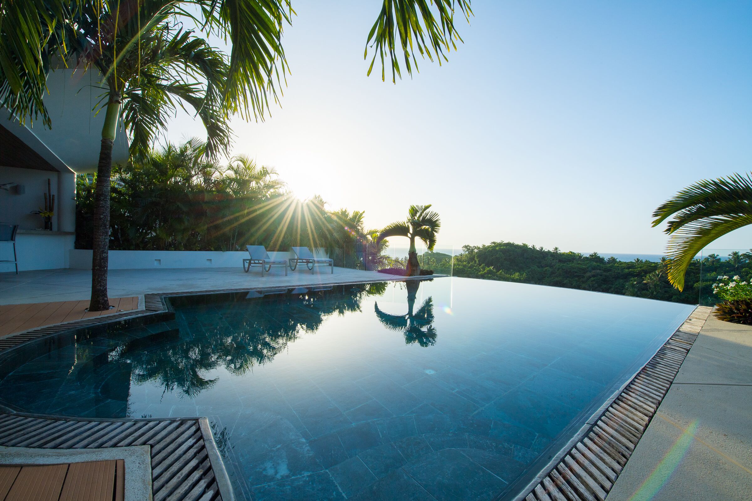 Outdoor pool, pool loungers
