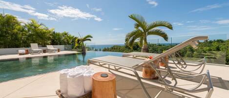 Outdoor pool, sun loungers