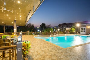 Outdoor pool, pool loungers