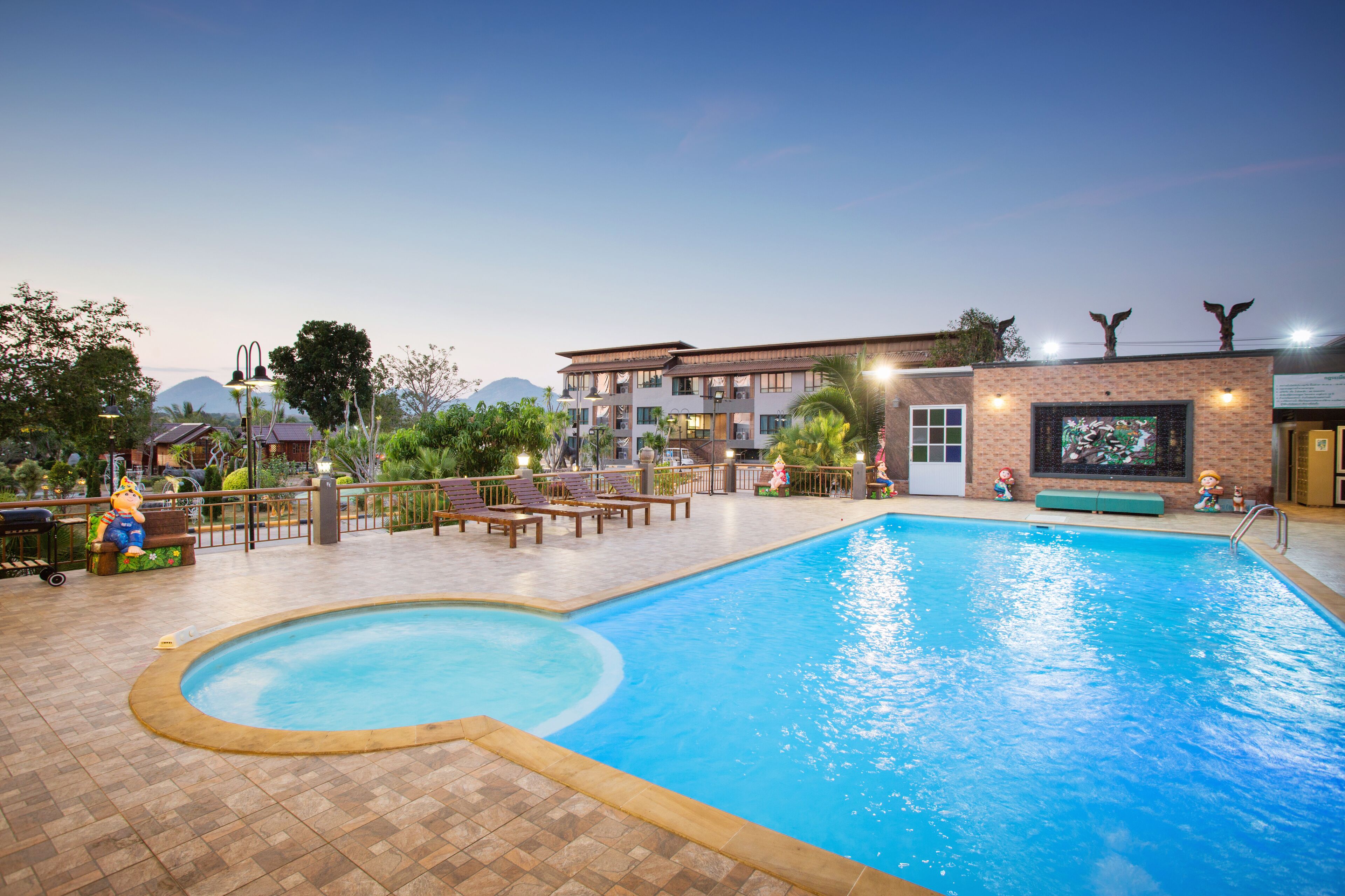 Outdoor pool, sun loungers