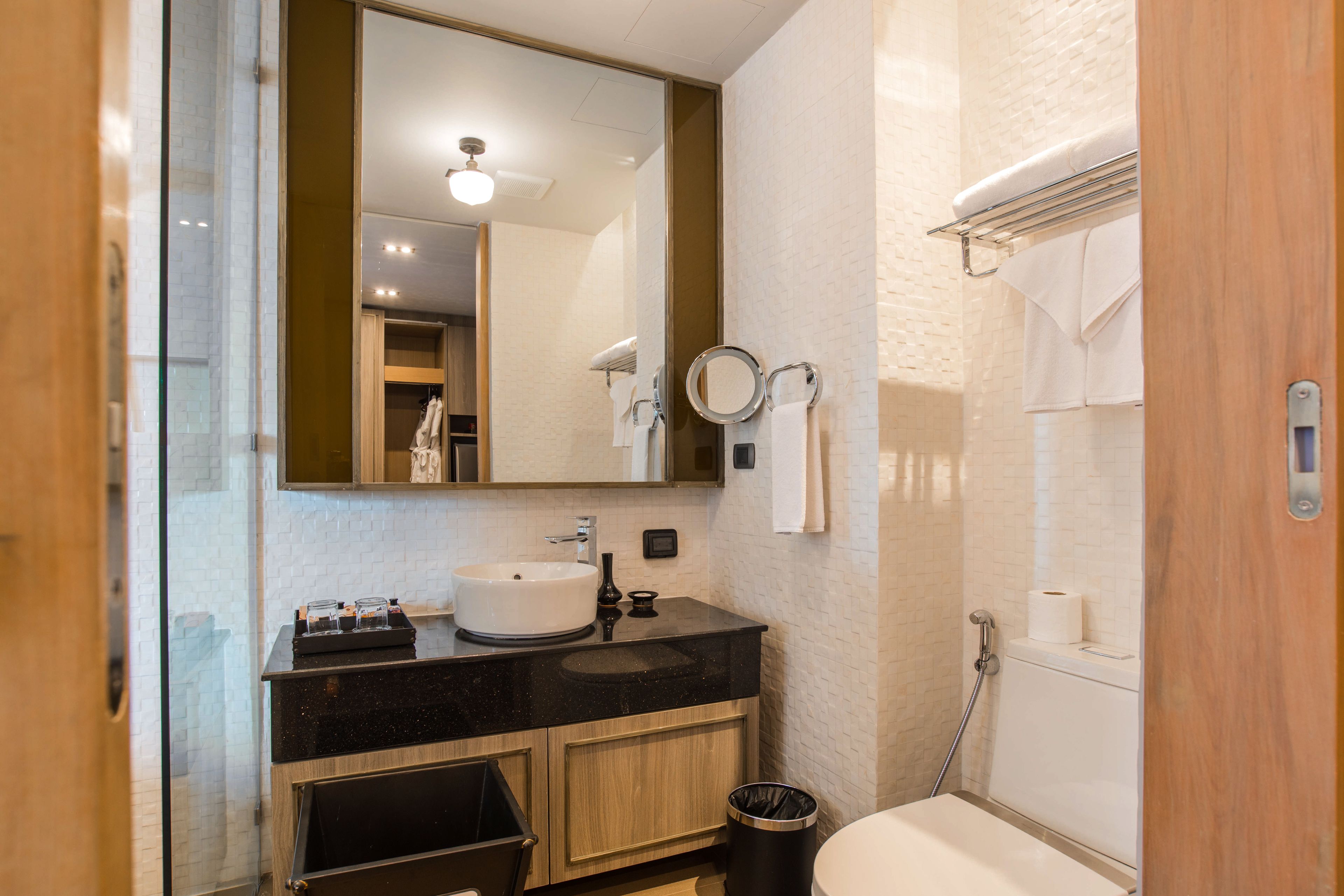 separate bathtub and shower, deep-soaking bathtub, free toiletries