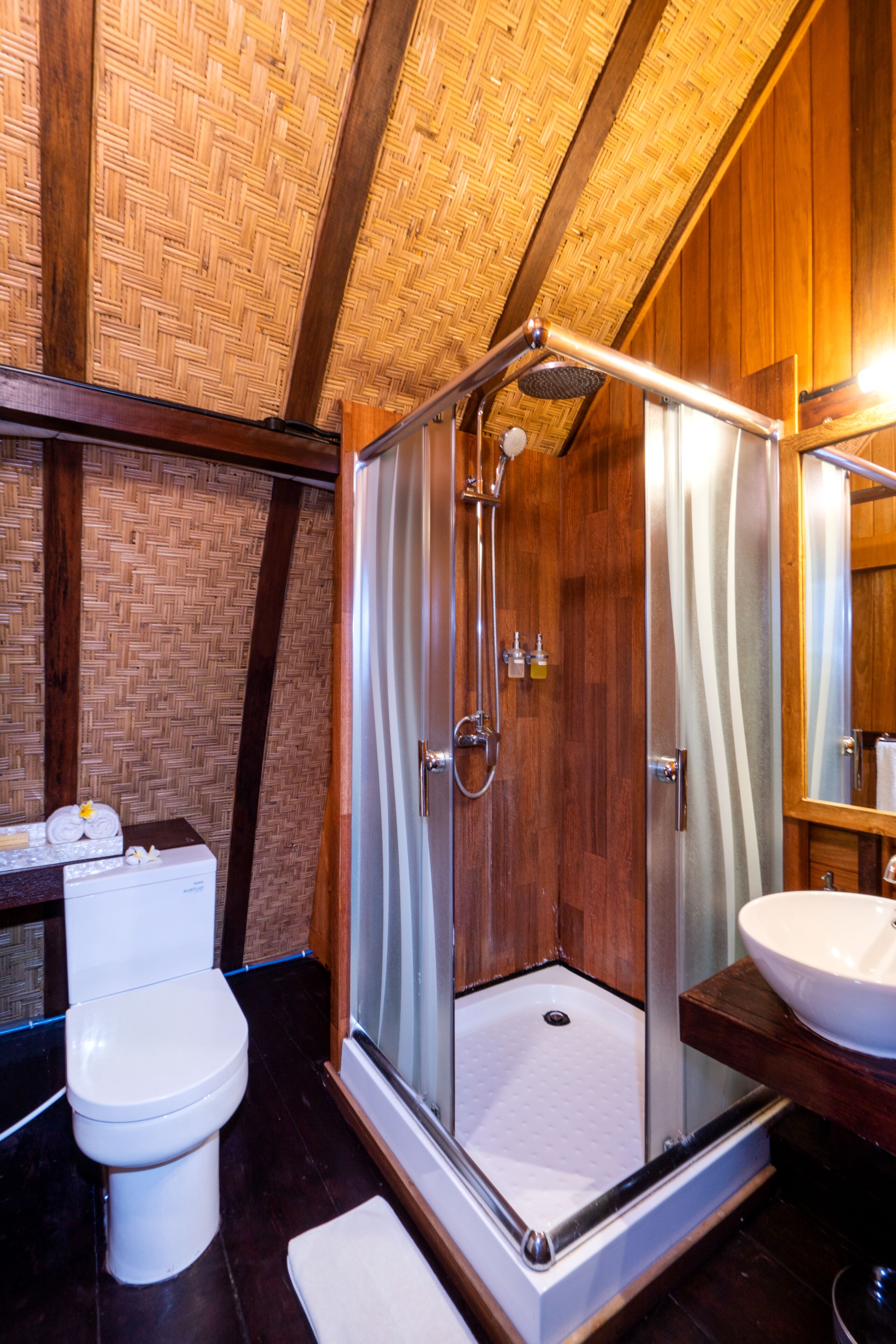 shower, free toiletries, hair dryer, slippers