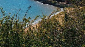 A coastal view with a row of buildings on a cliff overlooking the sea. - The Mount Rooms (Barry)