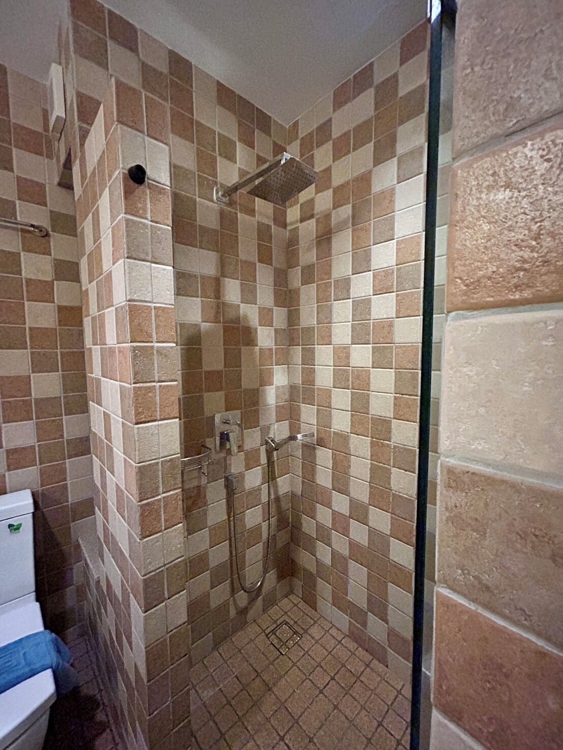 deluxe double pool access | bathroom | shower, rainfall showerhead, free toiletries, hair dryer