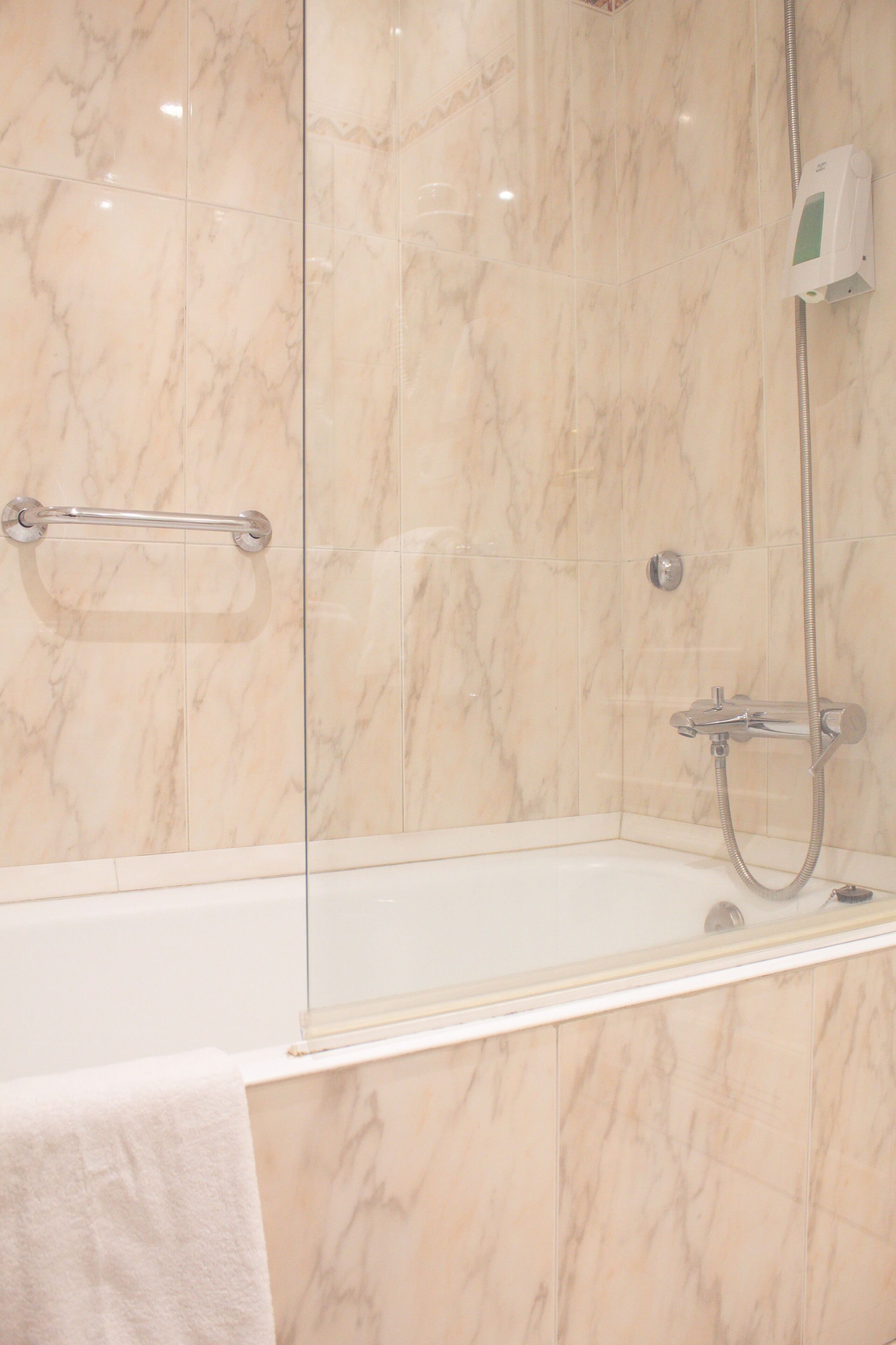 combined shower/bathtub, free toiletries, hair dryer, bidet