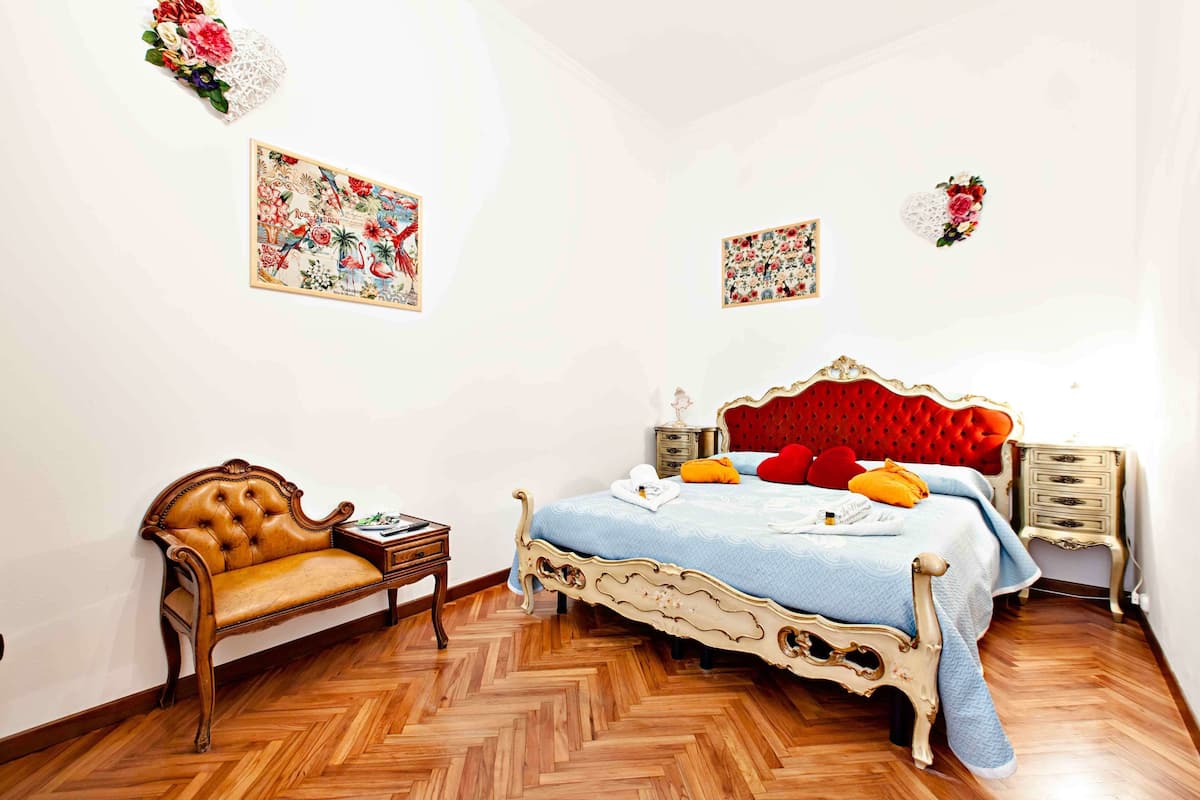Romantic double room with private external bathroom | Premium bedding, in-room safe, desk, rollaway beds