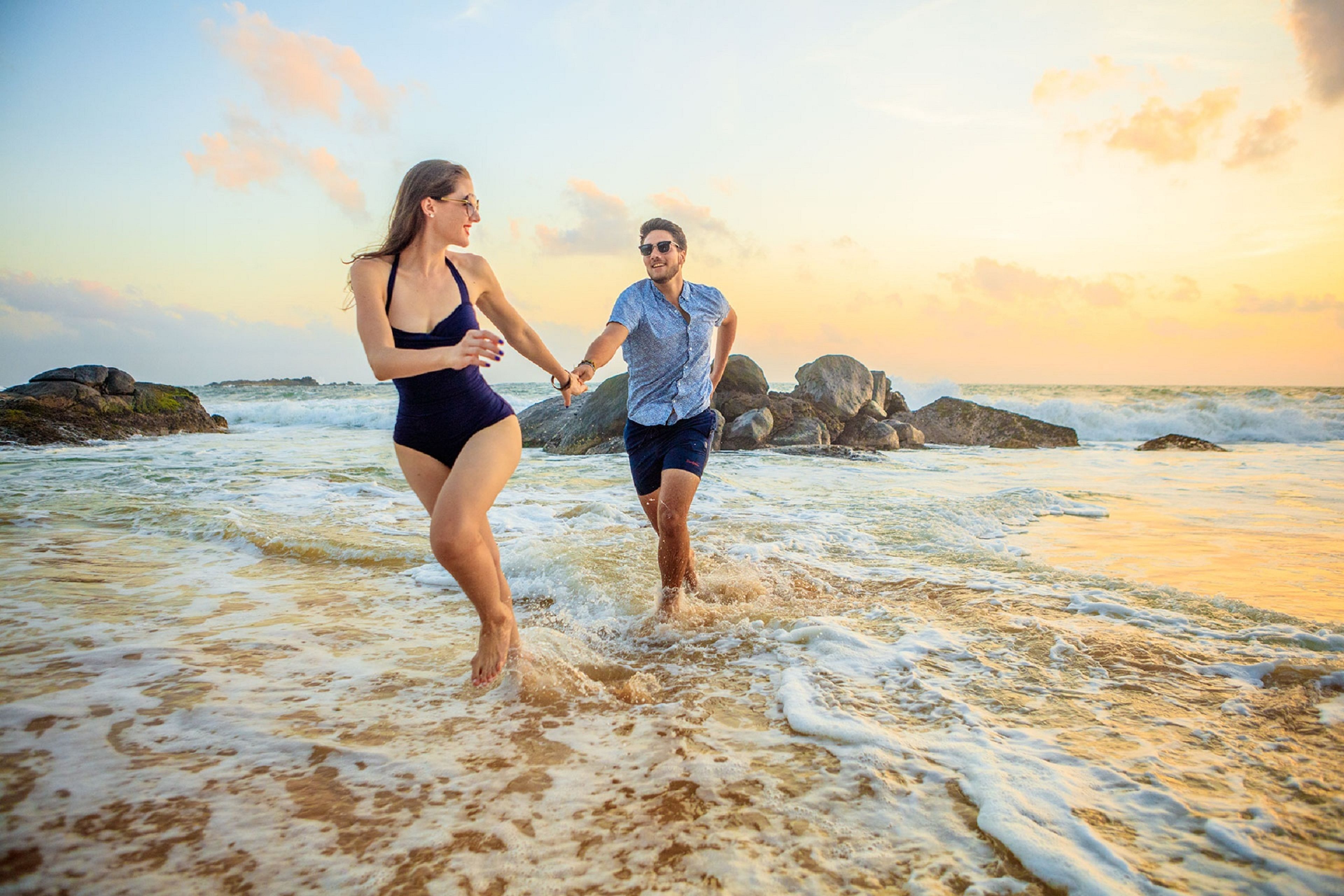 on the beach, sun-loungers, beach umbrellas