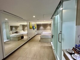 Shower, free toiletries, hair dryer, slippers