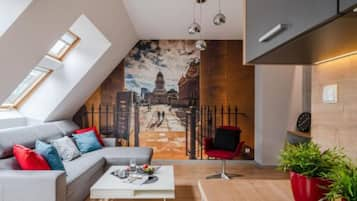 Superior appartement, 1 slaapkamer, kitchenette | Een strijkplank/strijkijzer, gratis babybedden, gratis wifi, beddengoed