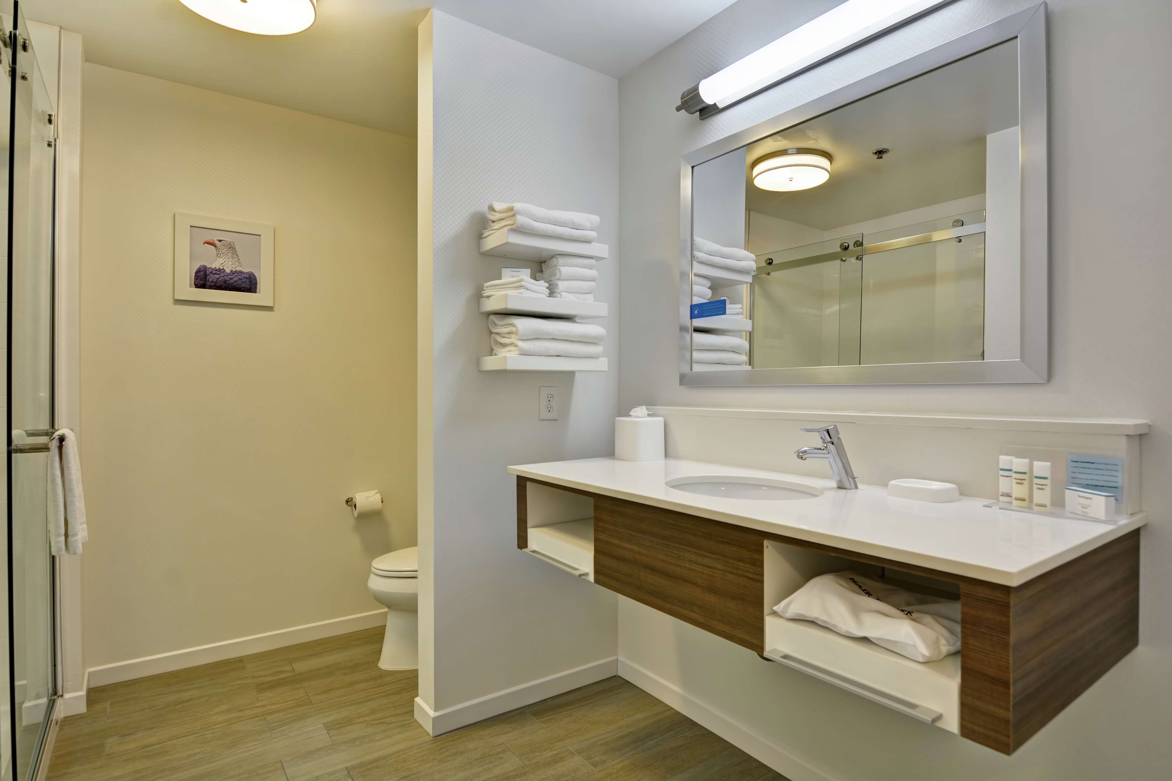 shower, free toiletries, hair dryer, towels