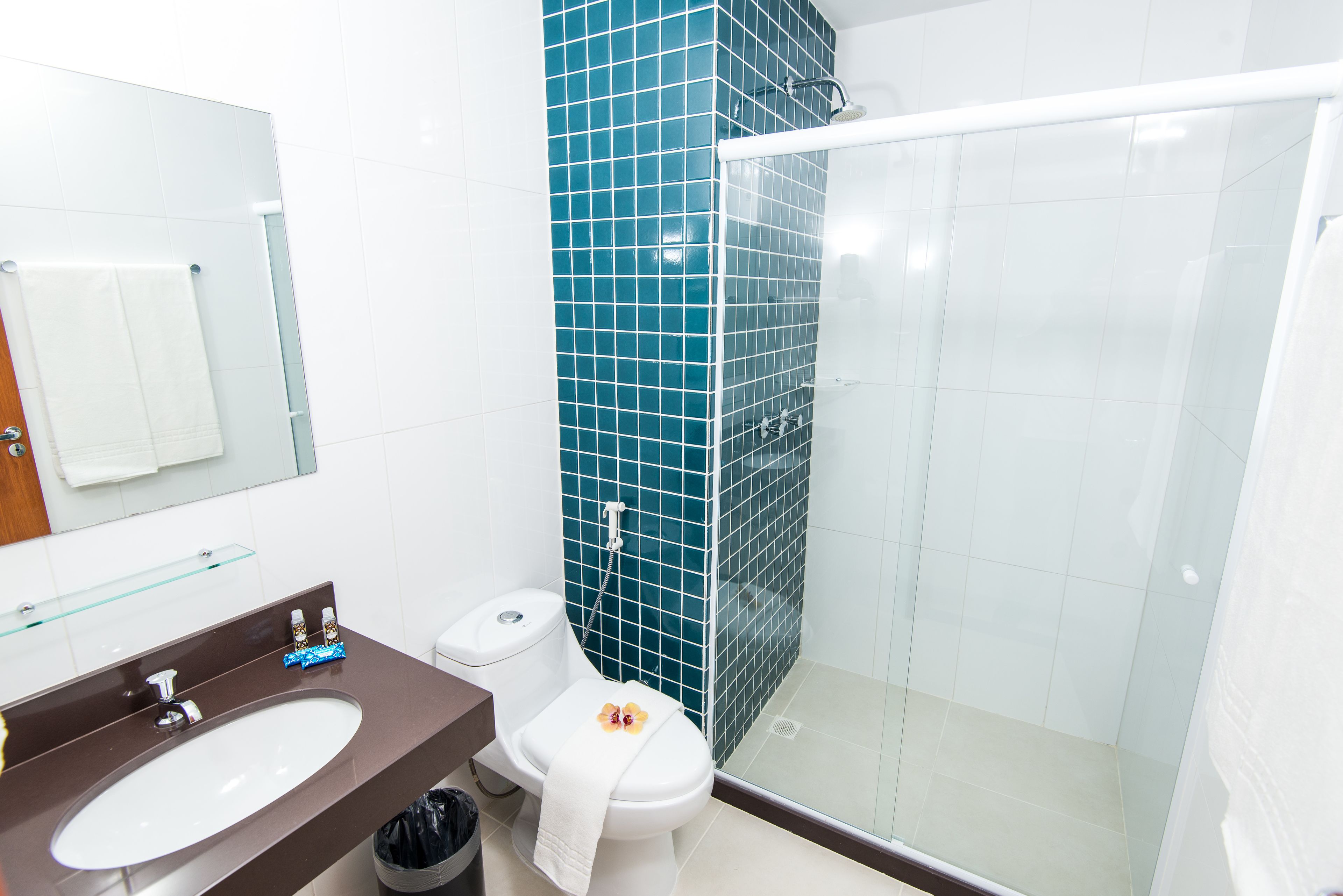 shower, free toiletries, towels