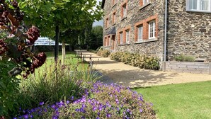 A stone building with a gravel pathway leading to a wooden deck. - Holiday home in Cetturu with sauna (Cetturu)