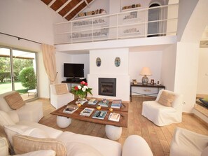 TV, fireplace, DVD player, books