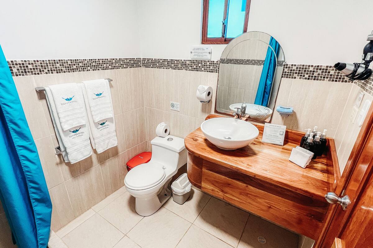 shower, rainfall showerhead, designer toiletries, hair dryer