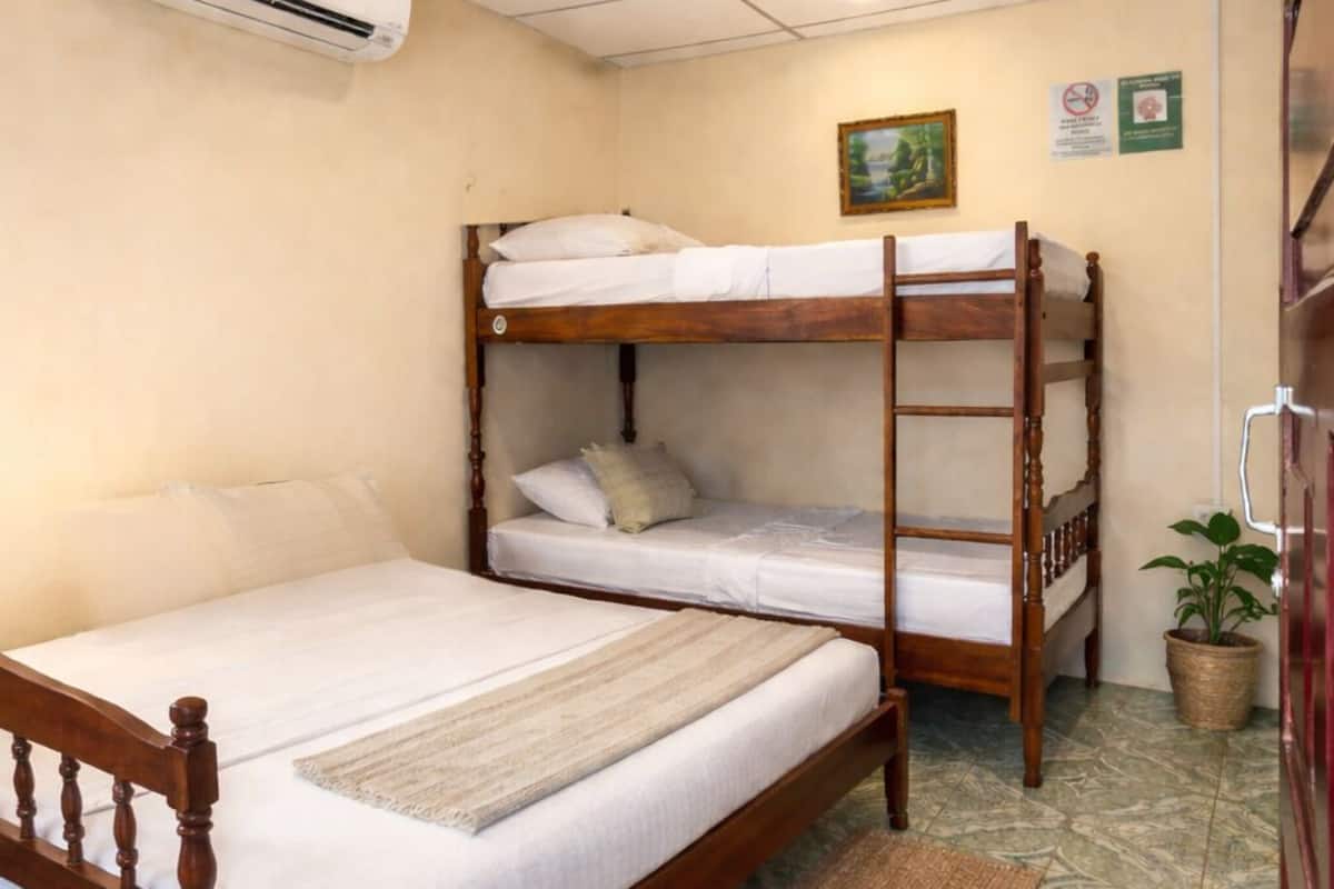 Habitación cuádruple básica, 1 habitación, vista al patio | Ropa de cama hipoalergénica, escritorio y cortinas blackout