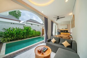 Twobedroom Private Pool Villa | Living area | 34-inch flat-screen TV with digital channels, TV - Dikubu Bali Villa and Suite (Kerobokan)