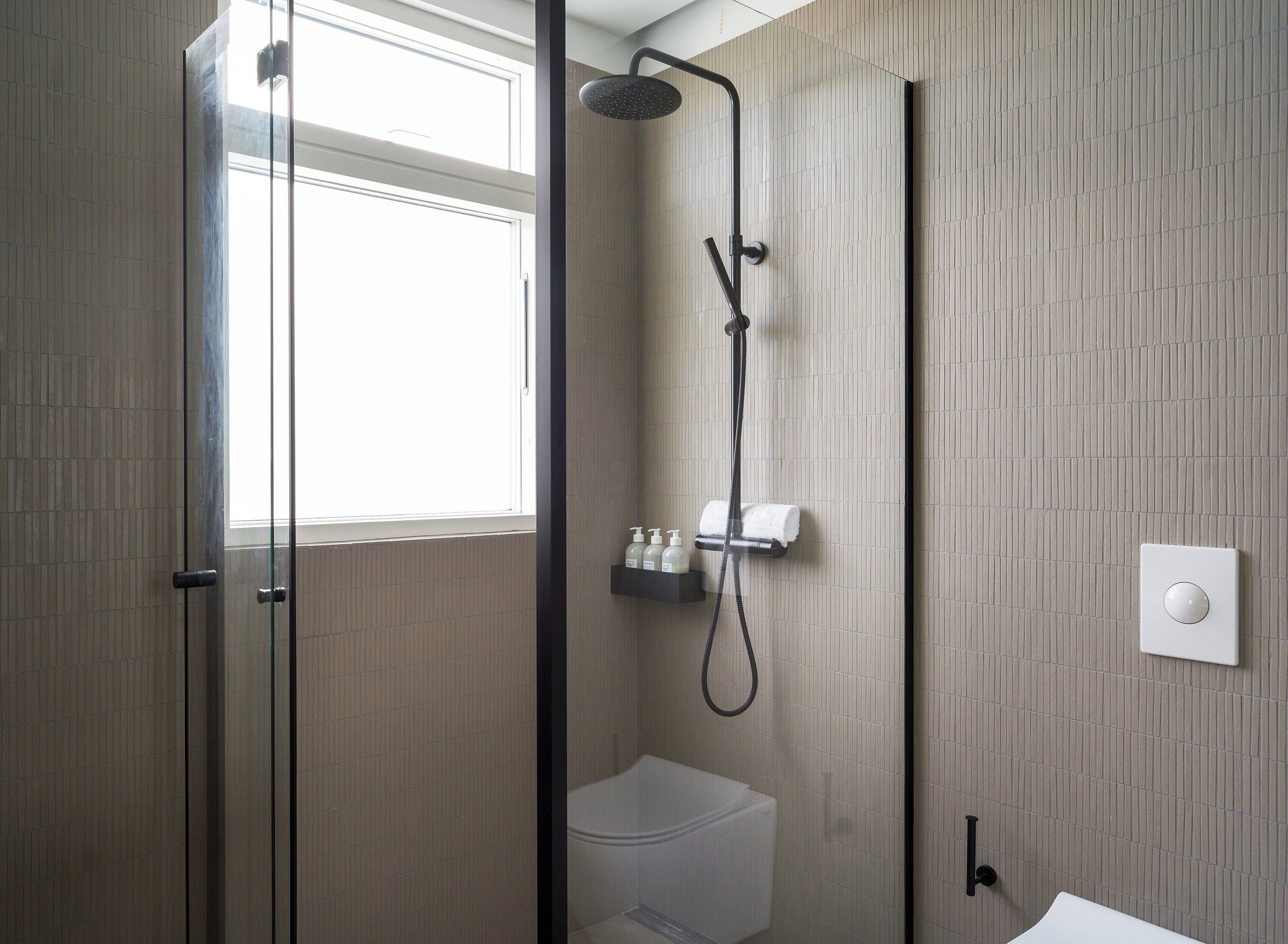 Shower, free toiletries, hair dryer, towels